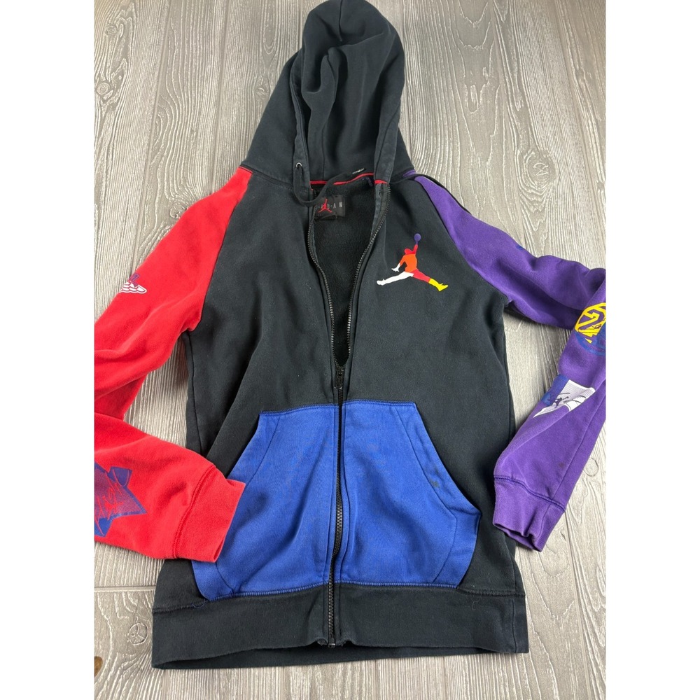 Jordan Color Block Zip Up Hoodie Mens Small Black Red Purple Blue Full Zip